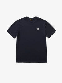 T-shirt Blauer Jan blu navy, dettaglio dello scudo iridescente Blauer applicato sul petto